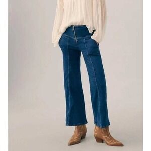 Pilcro Wide Leg Retro High Waist Seamed Flare Jeans Size 28 Dark Wash Zip Front